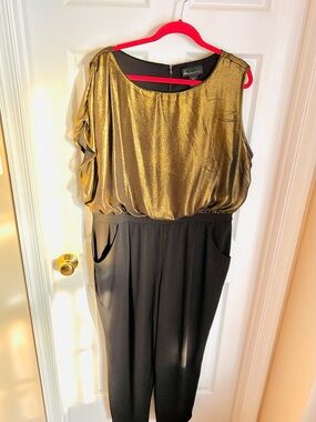 Lane Bryant Gold and Black Metallic Blouson Jumpsuit